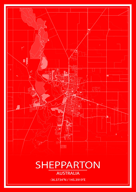 Shepparton Red White Map