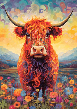 Floral Highland Cow