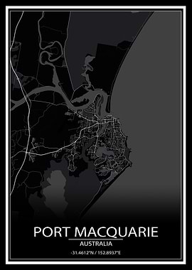 Port Macquarie Black Map