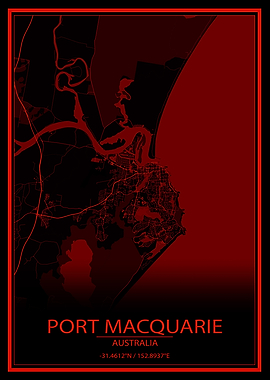 Port Macquarie AUS Red Map