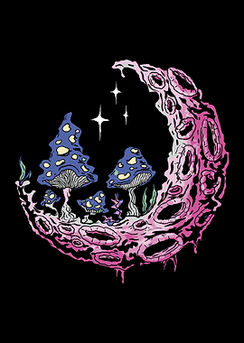 Trippy Moon and Mushrooms