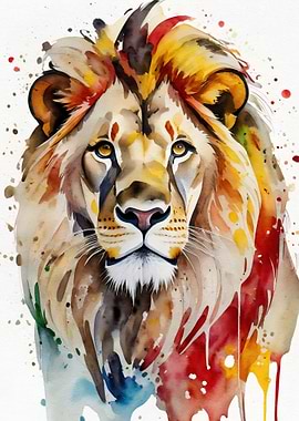 Watercolor Painted Lion