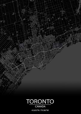 Toronto Canada Black Map