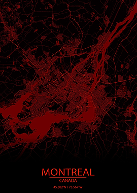Montreal Canada Red Map