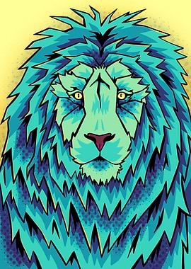 Neon blue pop art lion