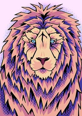 Neon pink pop art lion