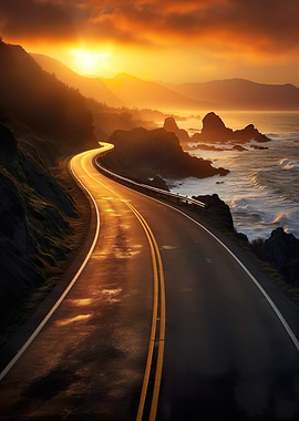 Coastal road at sunrise
