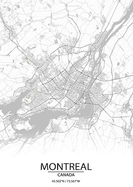 Montreal Canada White Map