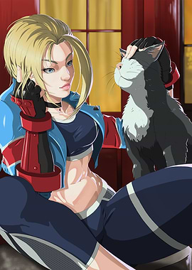 cat with girl cartoon