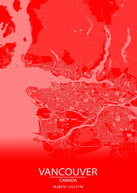 Vancouver BC Red White Map