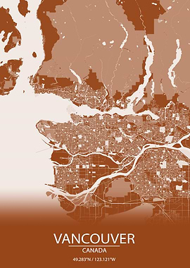 Vancouver Canada Brown Map