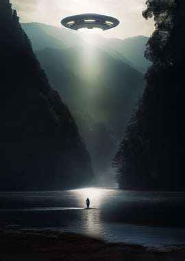 UFO over lake in mountains