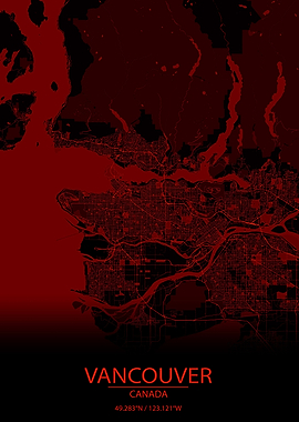 Vancouver Canada Red Map