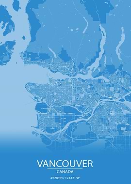 Vancouver Canada Blue Map