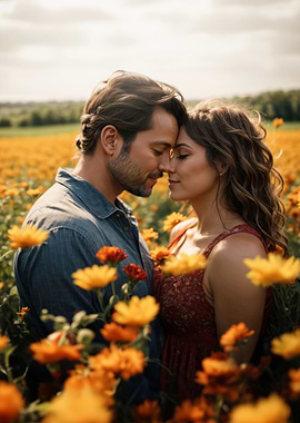 Couple Kissing In Meadow