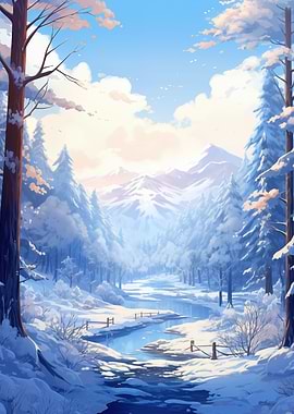 Frozen River in Forest