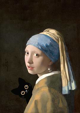 Vermeer Girl BLACK CAT art