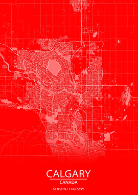 Calgary CA Red White Map
