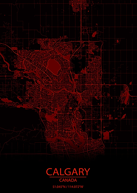 Calgary Alberta Red Map