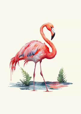 Pink Watercolor Flamingo
