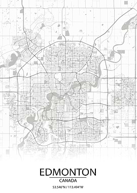 Edmonton Alberta White Map