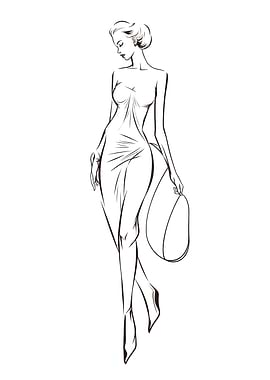 Elegant Woman Line Drawing