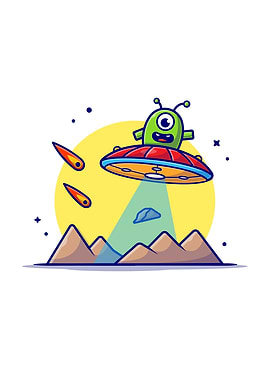 Cute Alien Flying On UFO