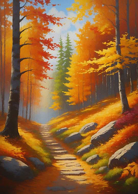 Autumn park with path