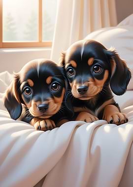 Dachshund Puppies Poster