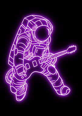 astronaut play guitar neon