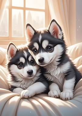 Husky Puppies Poster