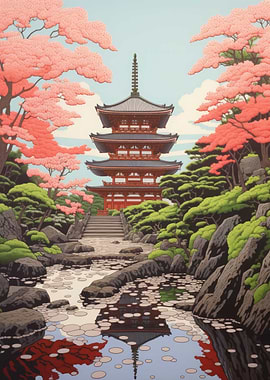 Temple Japanese Painting
