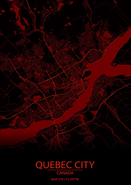 Quebec City Red Black Map