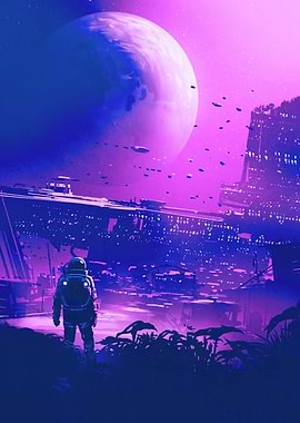 Astronaut Futuristic City