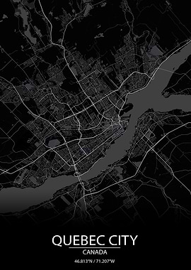 Quebec City Black City Map