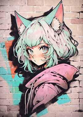 Green Pastel Neko Graffiti