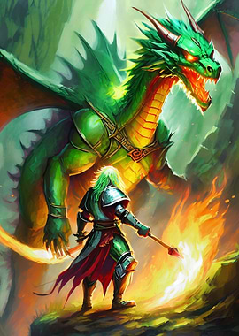 Green Dragon and Knight