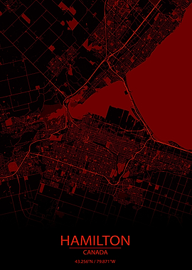 Hamilton Ontario Red Map