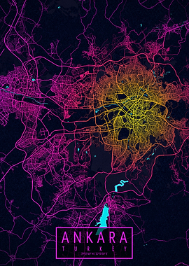 Ankara City Map Neon