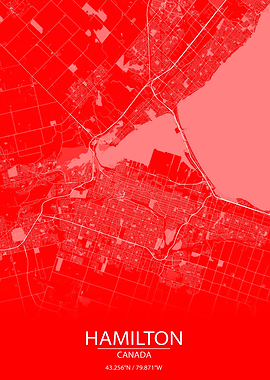 Hamilton Ontario Red Map