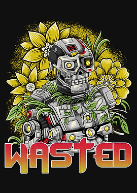 Skull Robot with Flowers