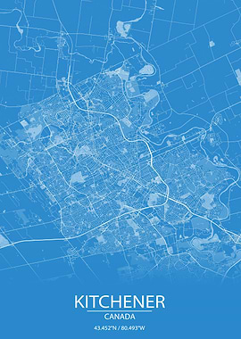 Kitchener CA Blue City Map