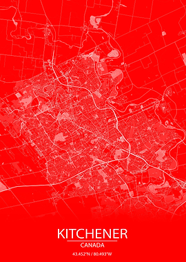 Kitchener CA Red White Map