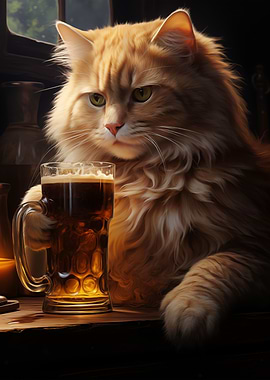 Cat Drinking Beer