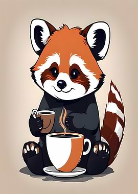 Panda Drinking Coffee