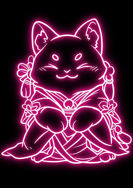neon lucky cat cute