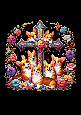 Corgis On Christian Cross