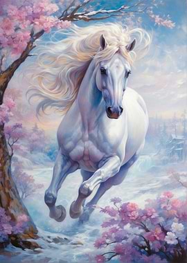 Wild White Horse in Winter