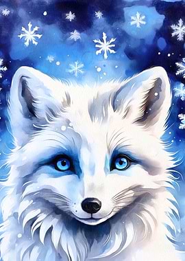 Arctic fox with snowflakes