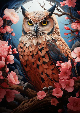 Owl and Cherry Blossom